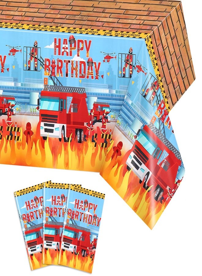 PHOGARY Firetruck Birthday Decorations 3 PCS Firetruck Tablecloths, Firefighter Tablecloths Disposable Plastic Rectangle Table Cover for Kids Baby Shower Fire Truck Birthday Party Supplies 54" X 108" - Image 1